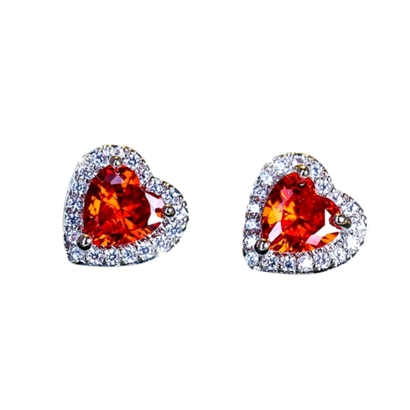 Cubic Zirconia Heart Earrings (red) - Picture 2 of 4
